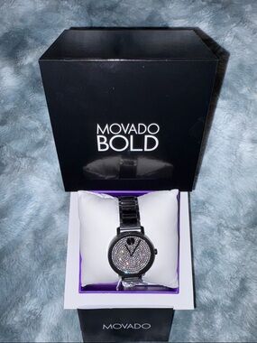 Movado Bold Swiss movement with bold Black Crystal Dial Bracelet Watch.  Women’s
